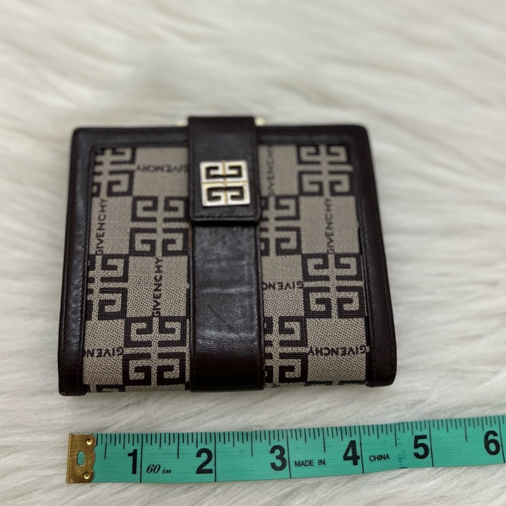 GIVENCHY - BROWN TAN CANVAS LEATHER COMPACT BIFOLD SNAP WALLET - Picture 9 of 10